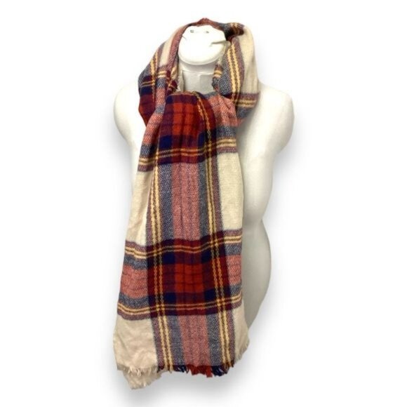 Merona Plaid Blanket Wrap Scarf, Multicolor Plaid, OSFA - Picture 4 of 9